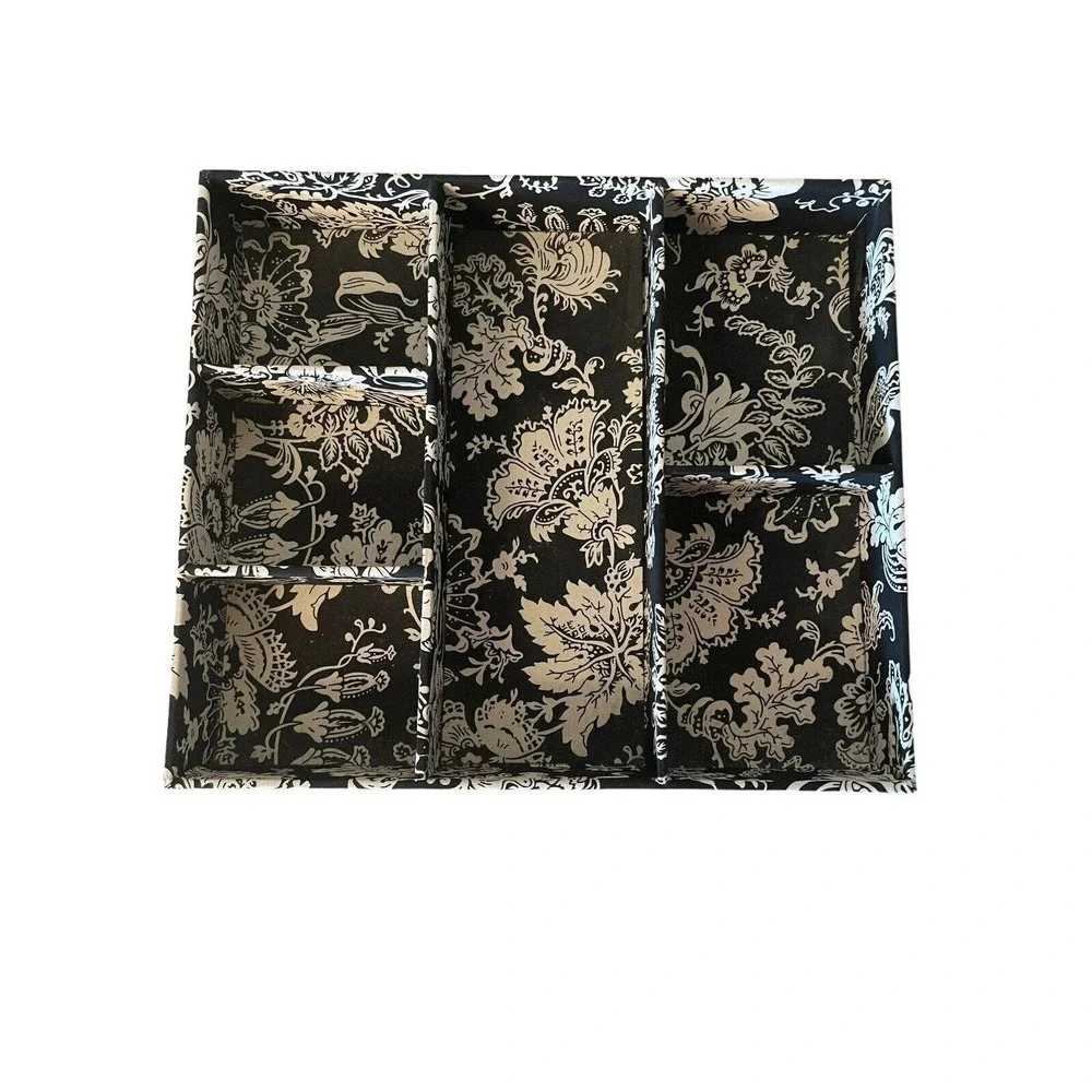 Closet Organizer Black White Floral Compartments 15 x 13 x 2.5 Desk Drawer